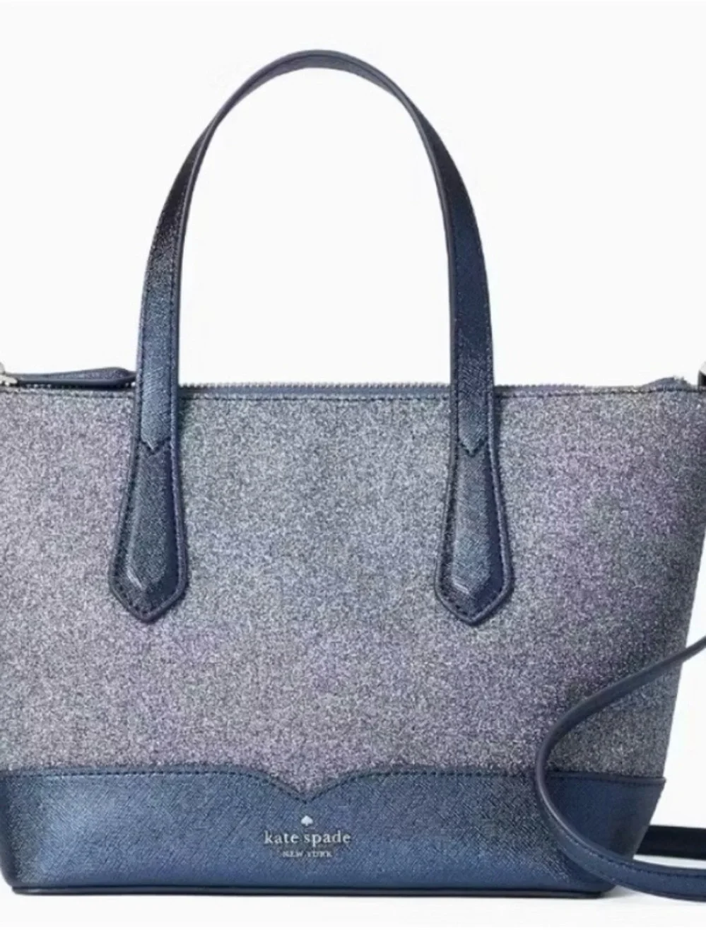 kate spade navy glitter and leather tote